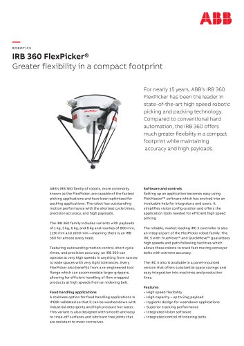 IRB 360FlexPicker®紧凑的足迹更大的灵活性